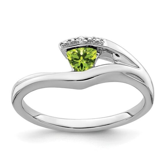Kazi Luxury 14k White Gold Trillion Peridot and Diamond Ring